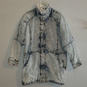 Vintage 80s Shearling Denim Blue Jean Denim Coat Jacket Acid Wash Long 16W‎